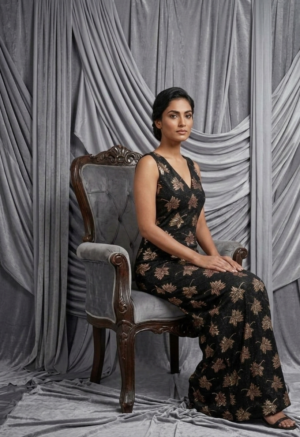 fabulous metallic gold v neck maxi
