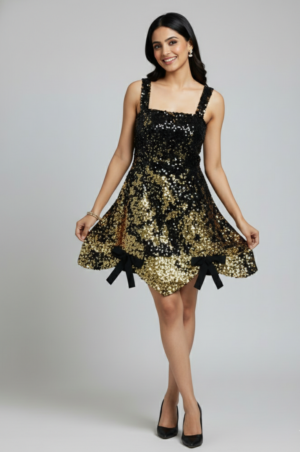 midnight gold sequin mini dress