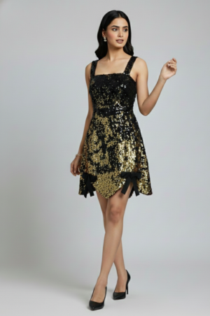 midnight gold sequin mini dress