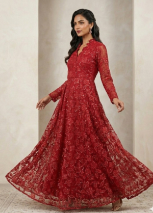 gul e rana embroidered net gown