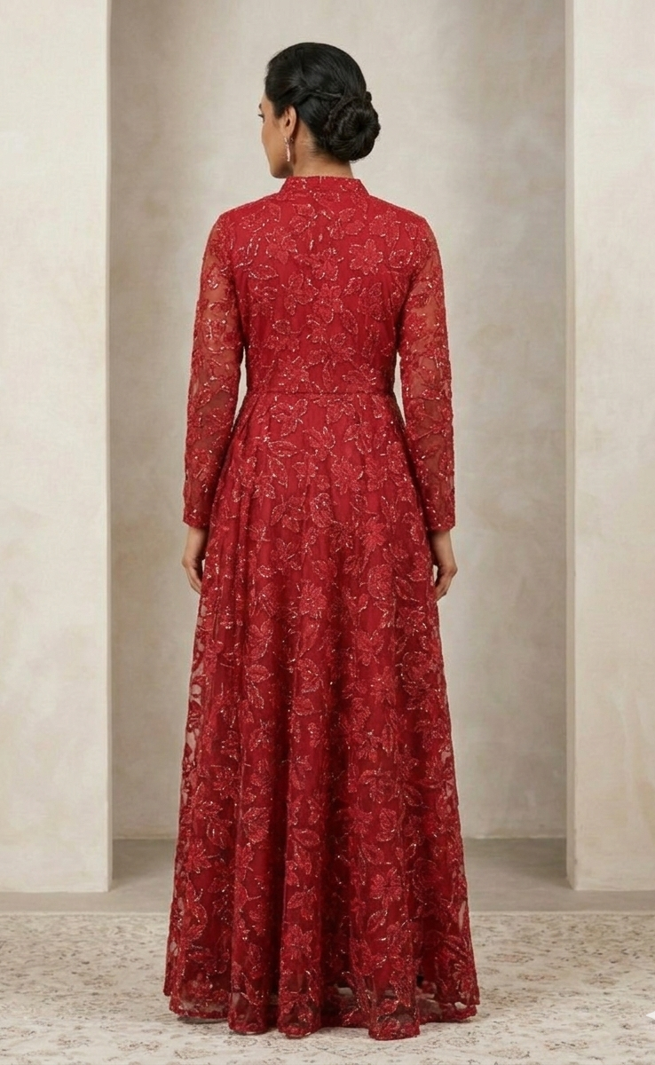gul e rana embroidered net gown