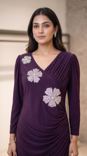The Crystal Royal Purple Bloom Draped One Piece