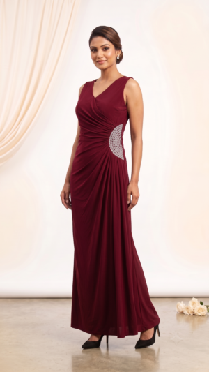 The Crescent Crystal Wine Red One Piece