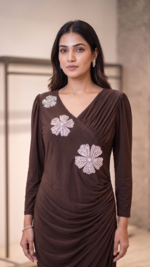 The Crystal Mocha Bloom Draped One Piece