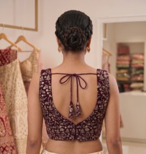 The Royal Plum Embroidered Velvet Blouse With short sleeves