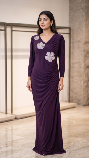 The Crystal Royal Purple Bloom Draped One Piece