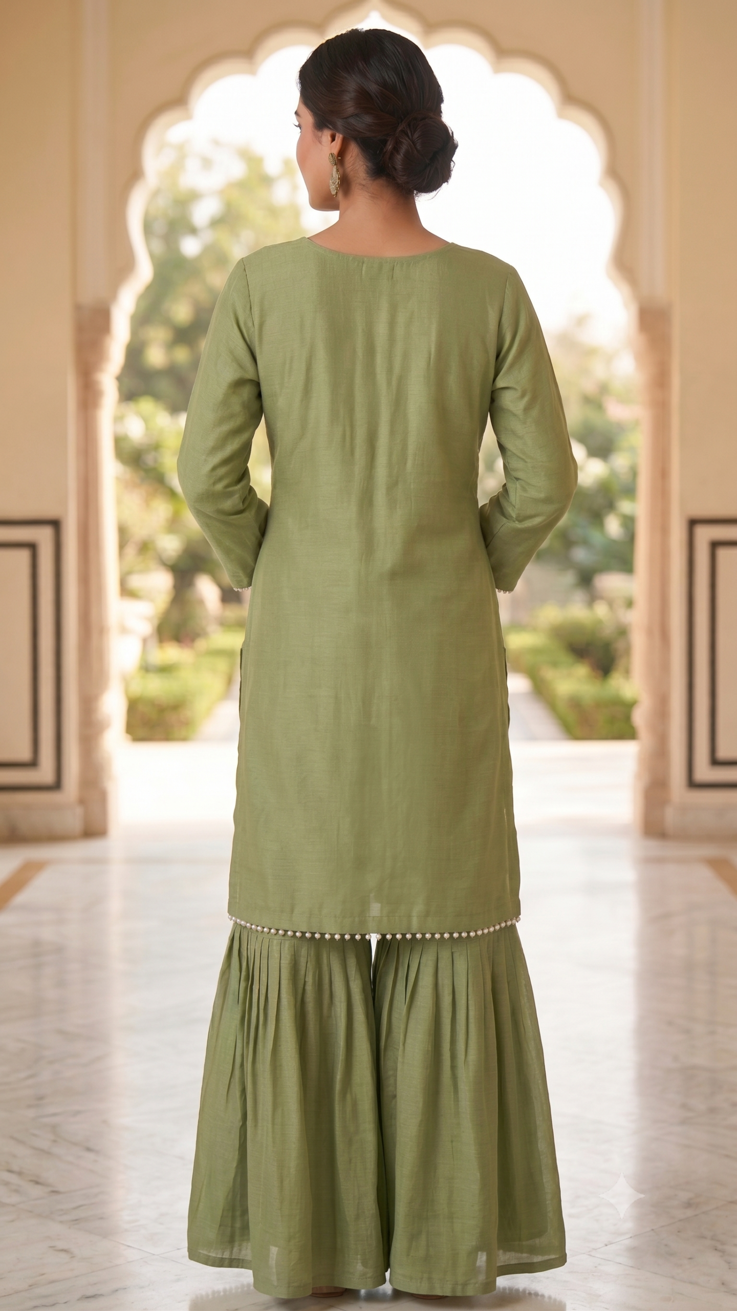 Olive Green Floral Embroidered Chanderi Silk Sharara 3 Set - Image 3
