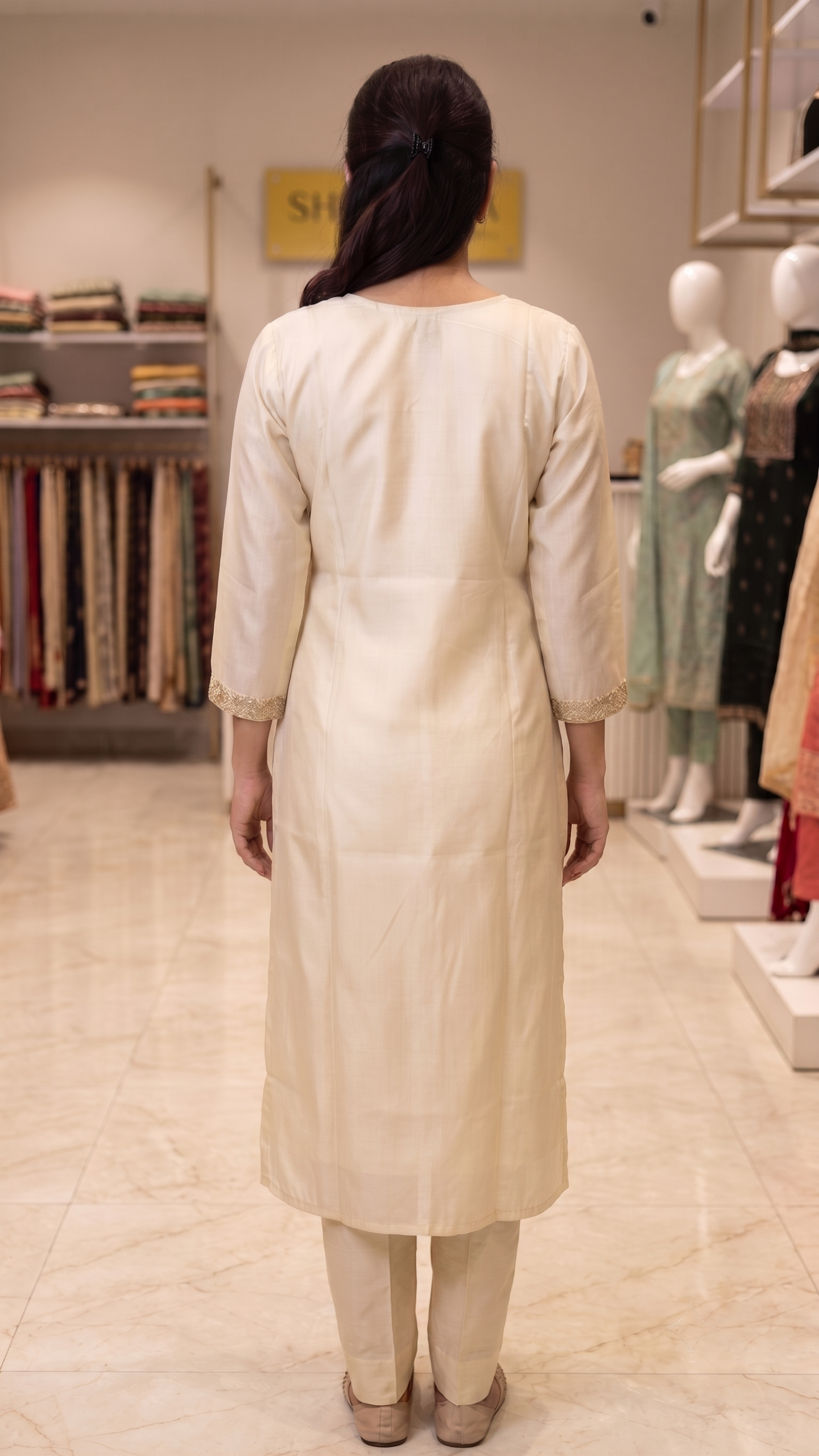 Royal Cream & Olive Banarasi Silk Suit 3 Set - Image 3