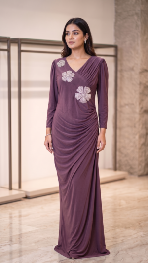 The Crystal Dusty Mauve Bloom Draped One Piece
