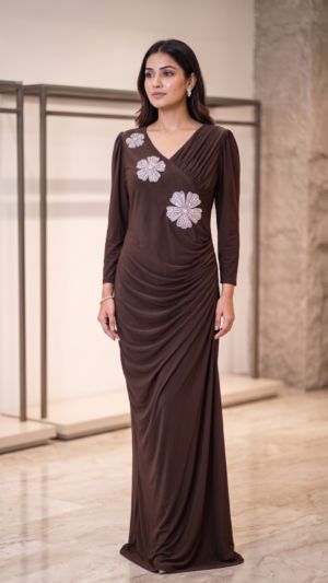 The Crystal Mocha Bloom Draped One Piece