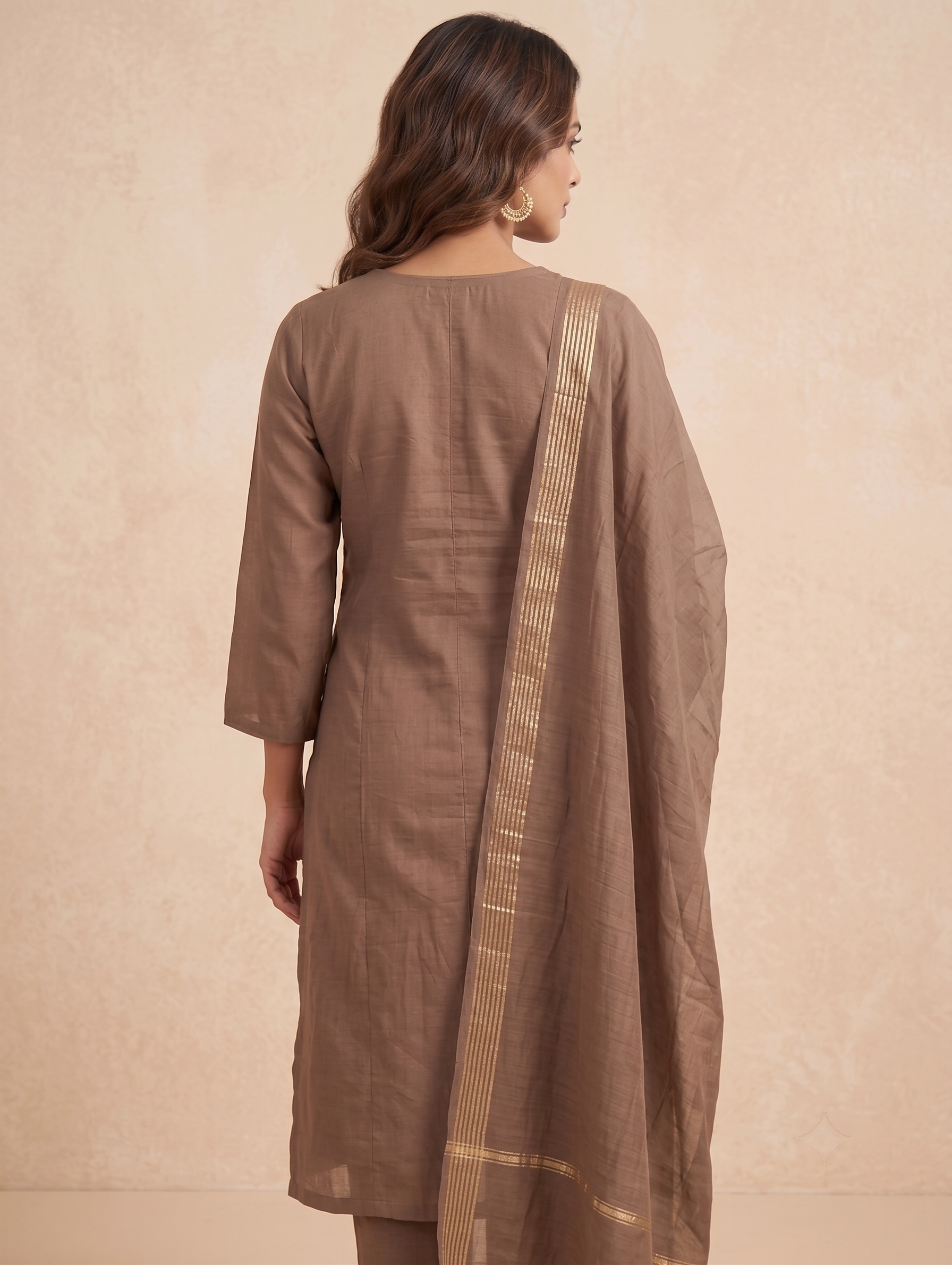 Mocha Glow Kurti 3 Set With Jaipuri Handwork - Image 3