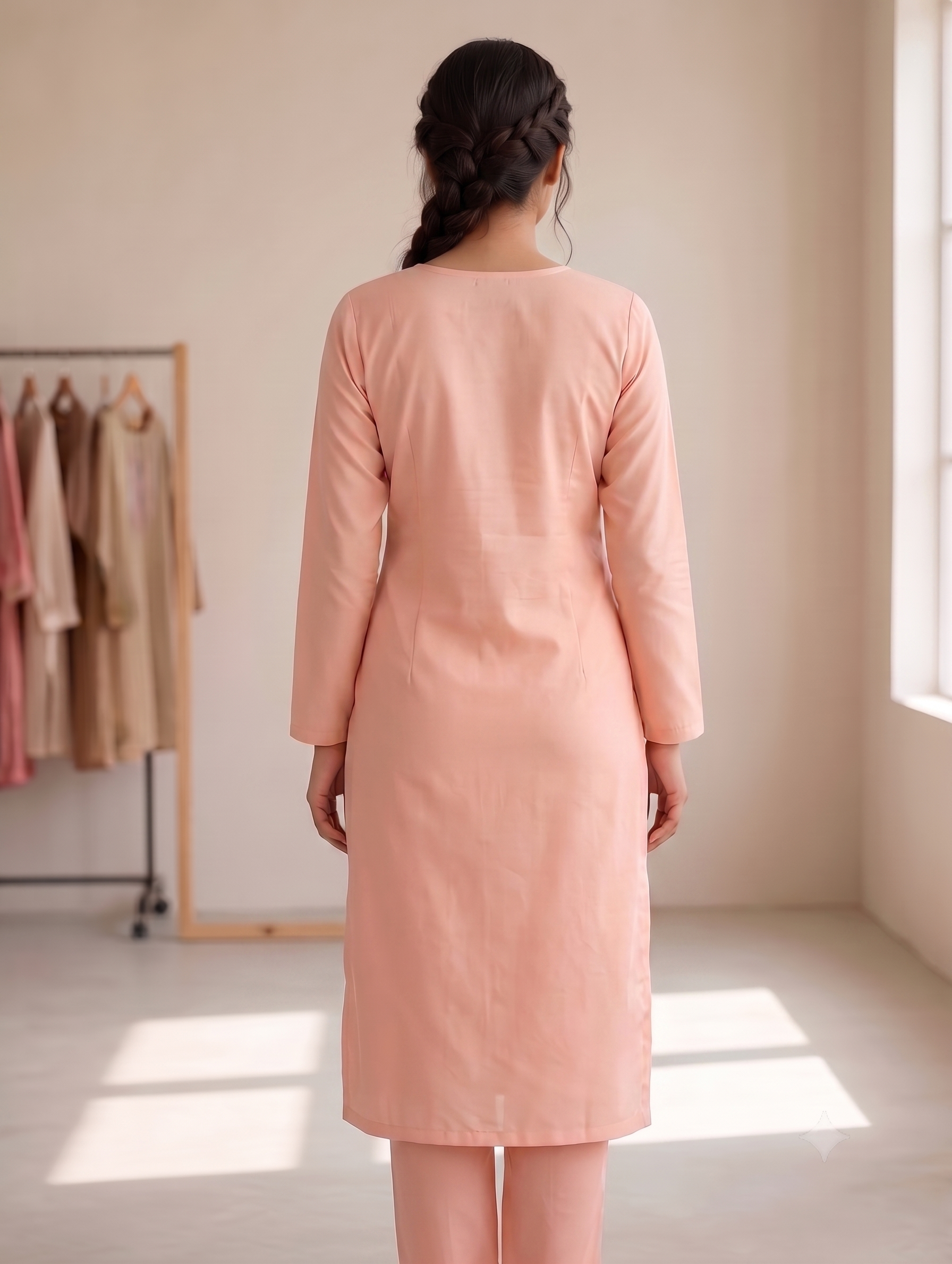 Peach Floral Chikankari Embroidered Kurta Set 3 with Dupatta - Image 3