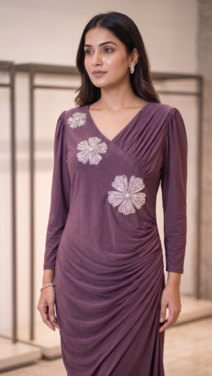 The Crystal Dusty Mauve Bloom Draped One Piece