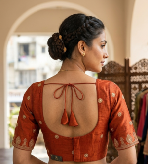 aadhya hand embroidered rust silk blouse