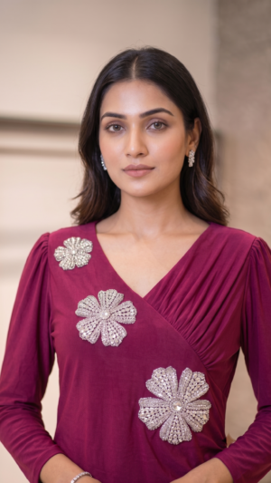 The Crystal Wine Red Bloom Draped One Piece