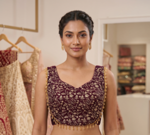 The Royal Plum Embroidered Velvet Blouse With short sleeves