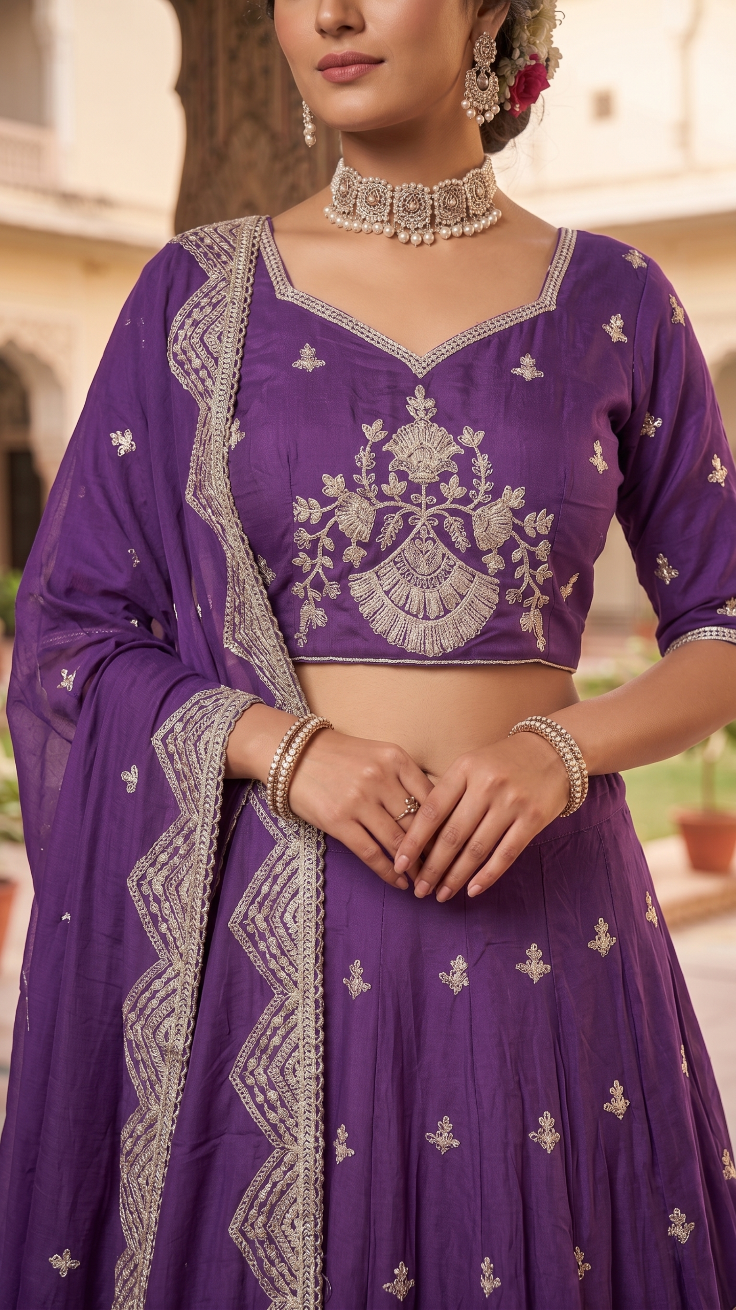 Regal Amethyst Purple Embroidered Chaniya Choli Set - Image 2