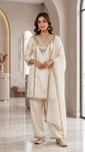 Chandni V-Neck Mirror-Work 3 Set