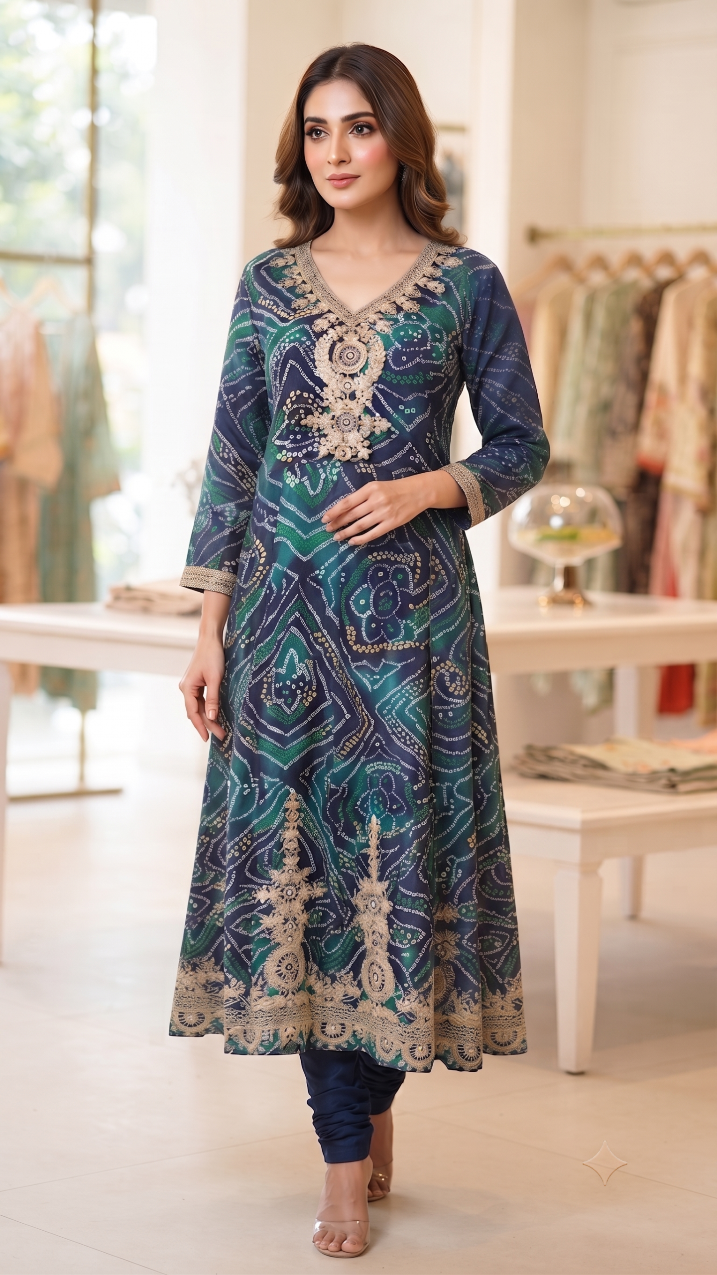 Royal Emerald Bandhani Anarkali 3 Set - Image 2