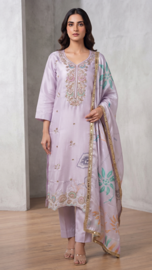 Pastel Orchid Hand-Embellished Kurti 3 Set