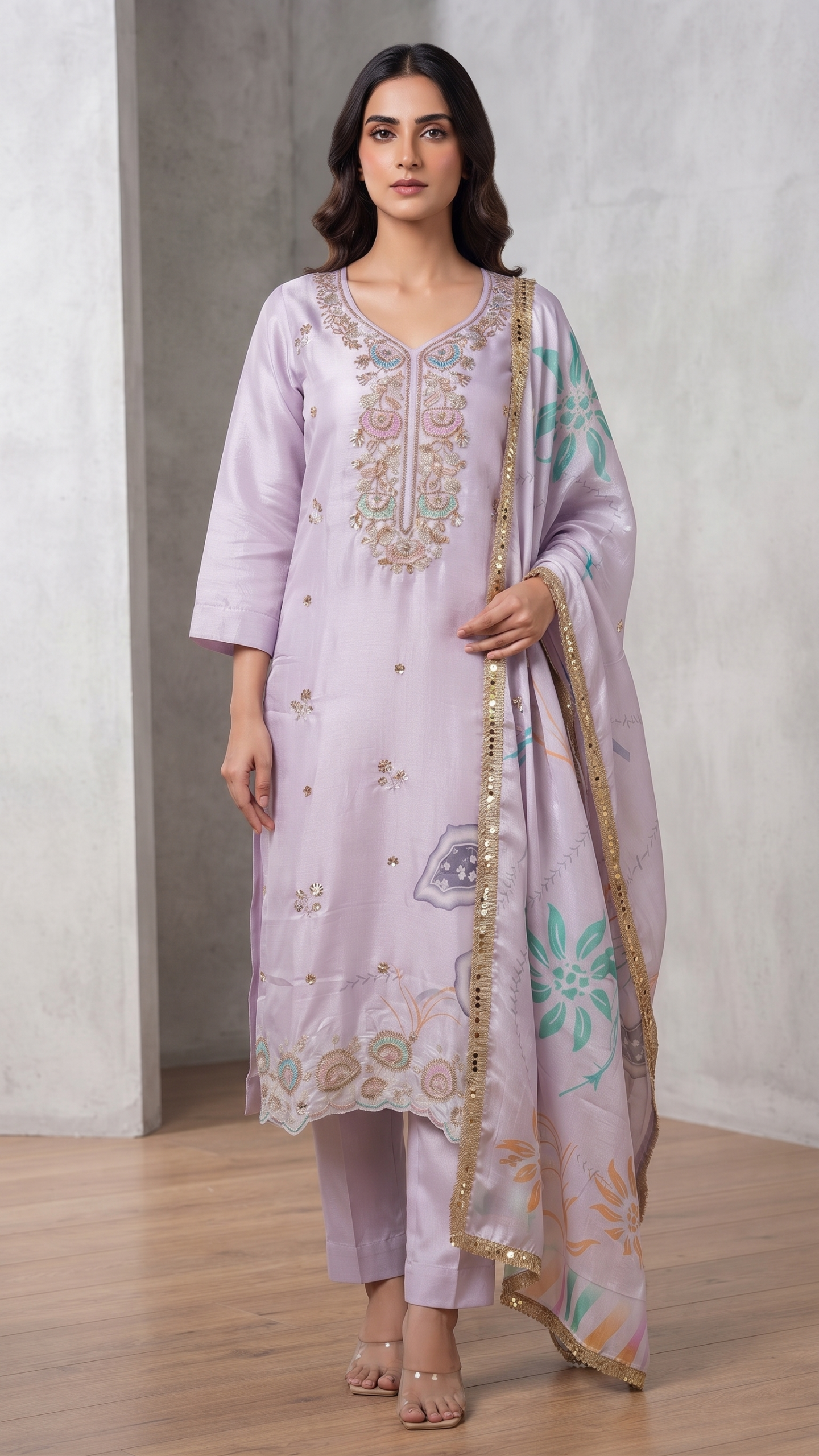 Pastel Orchid Hand-Embellished Kurti 3 Set