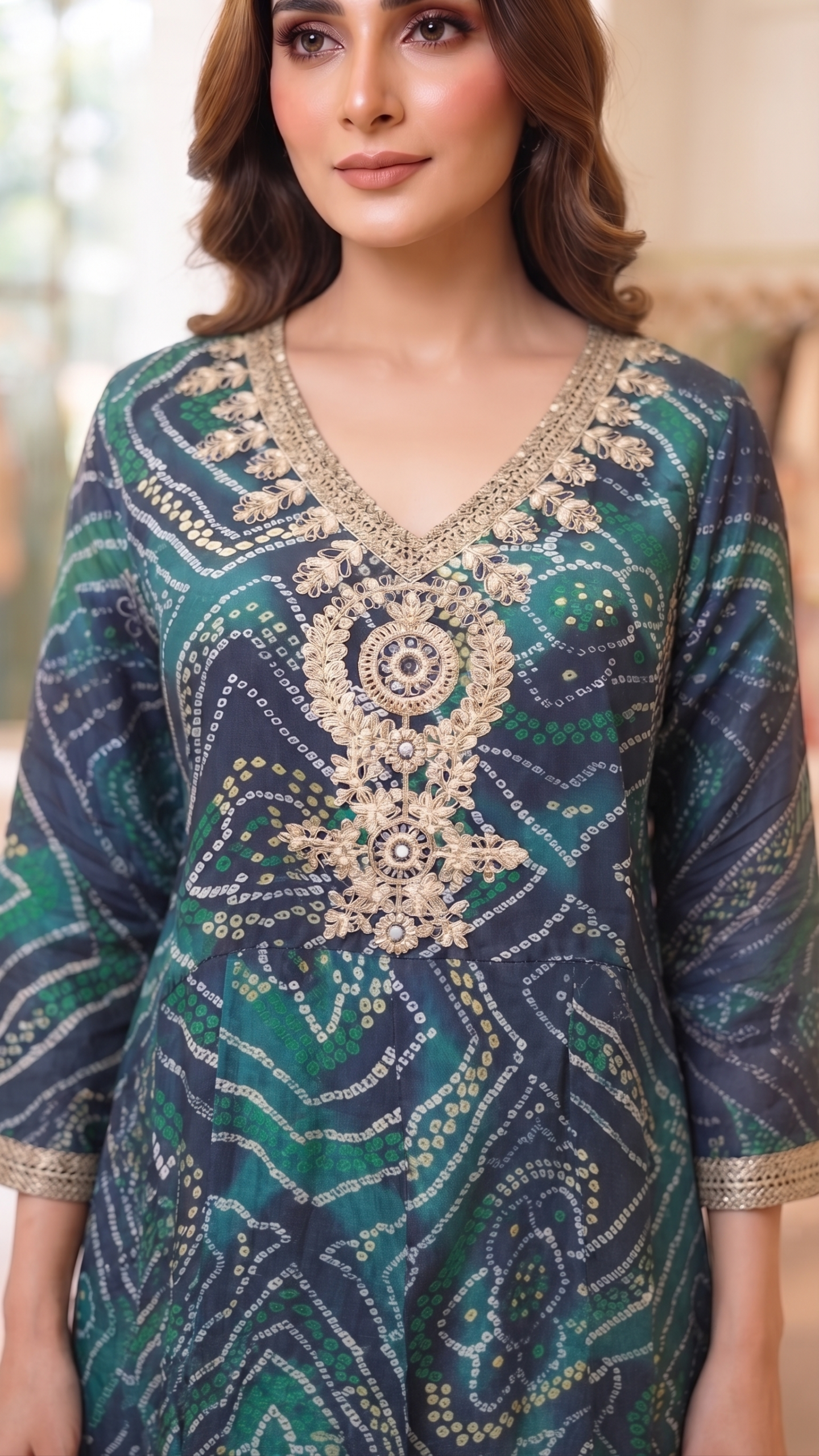 Royal Emerald Bandhani Anarkali 3 Set - Image 3