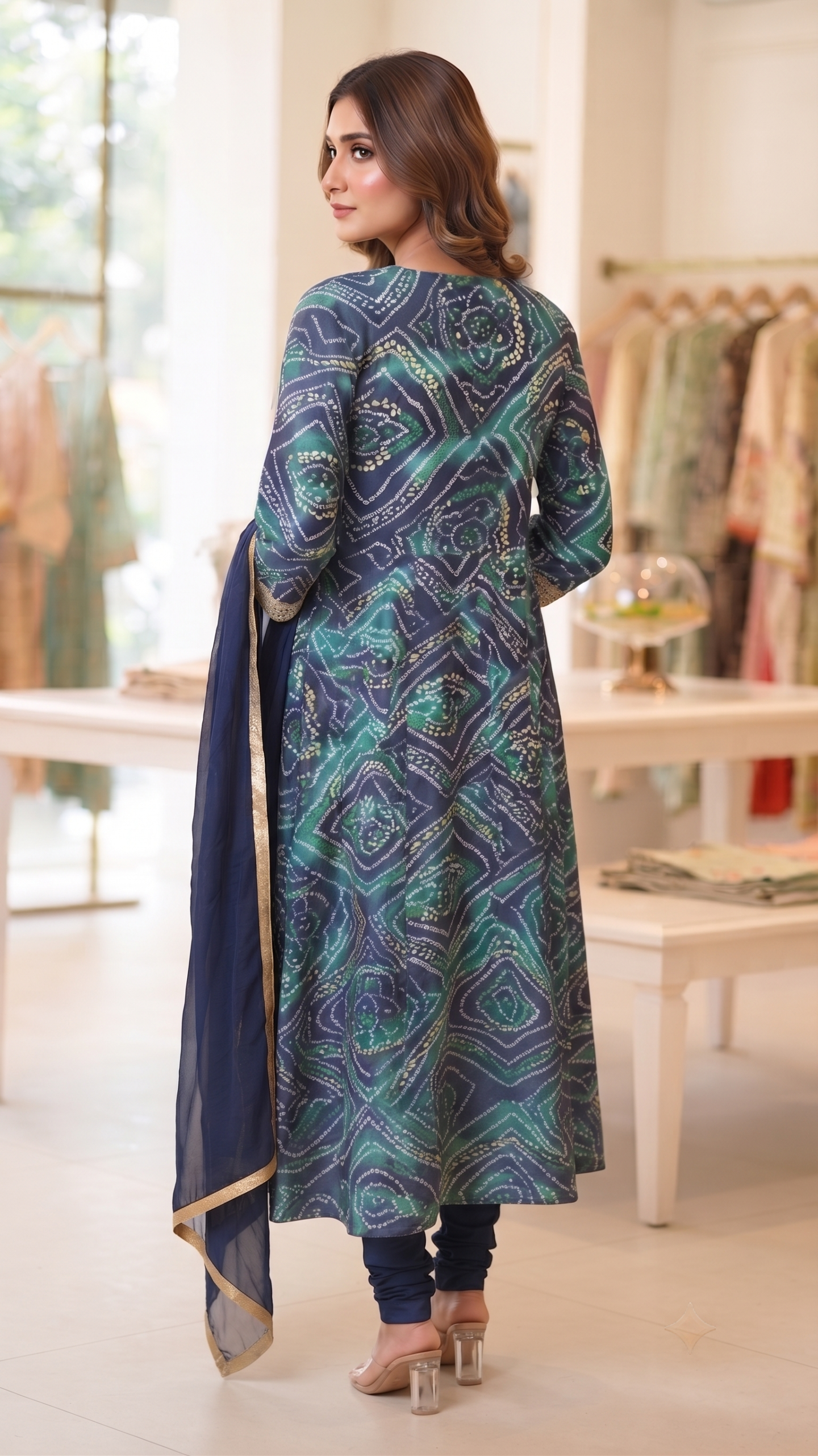 Royal Emerald Bandhani Anarkali 3 Set - Image 4
