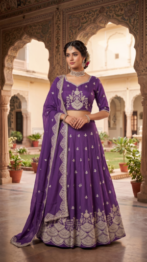 Regal Amethyst Purple Embroidered Chaniya Choli Set