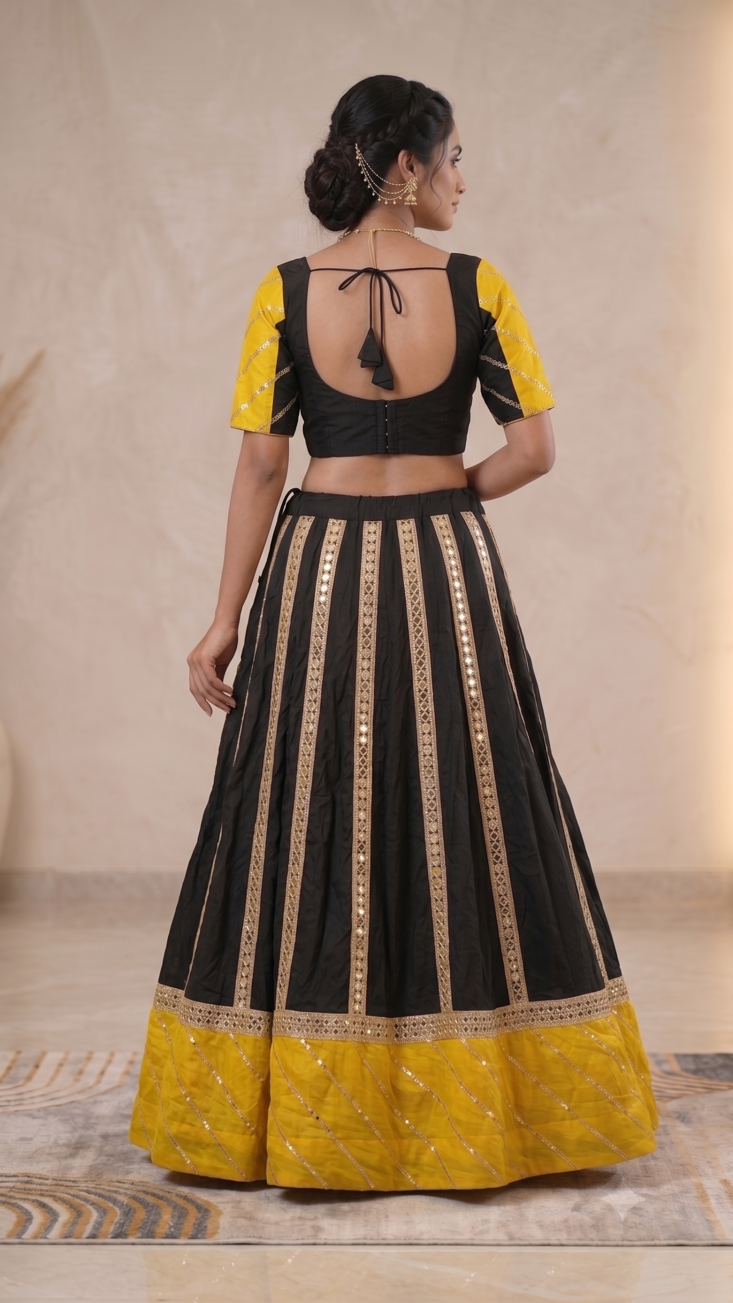 Festive Glow Black & Mustard Yellow Mirror Work Chaniya Choli - Image 4