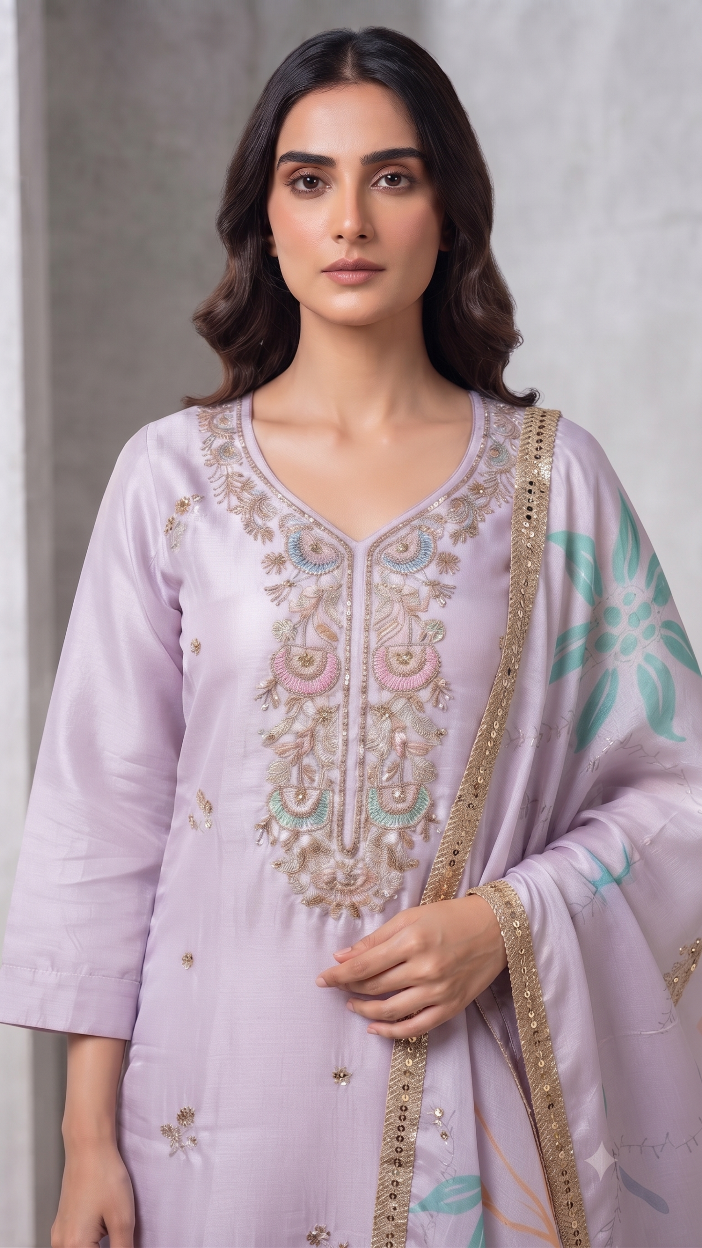 Pastel Orchid Hand-Embellished Kurti 3 Set - Image 2