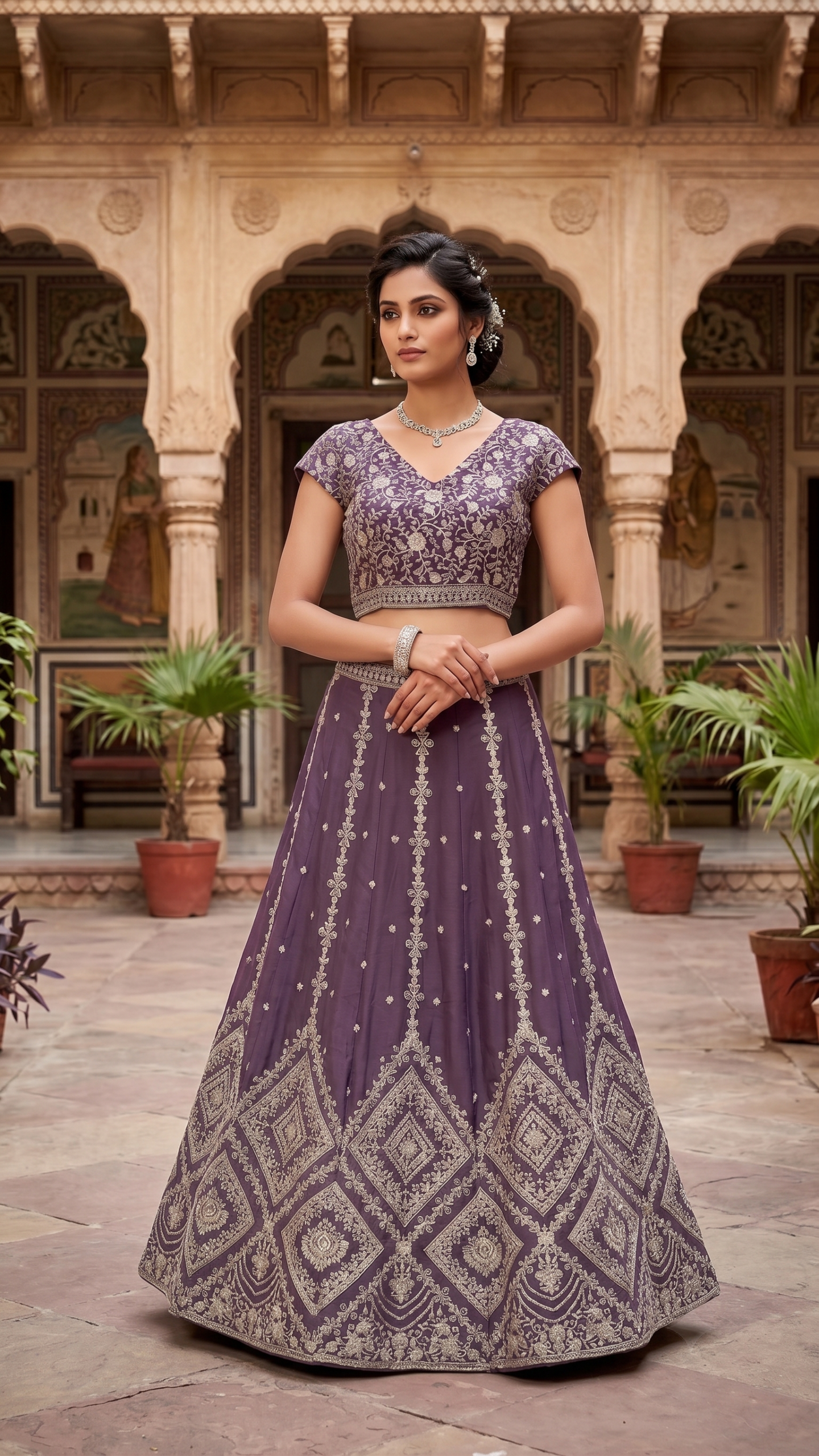 Imperial Purple Zari & Resham Work Designer Lehenga - Image 3