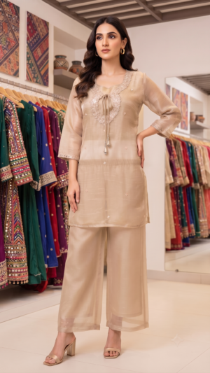 The Sahar Embroidered Silk-Organza Co-Ord 3 Set