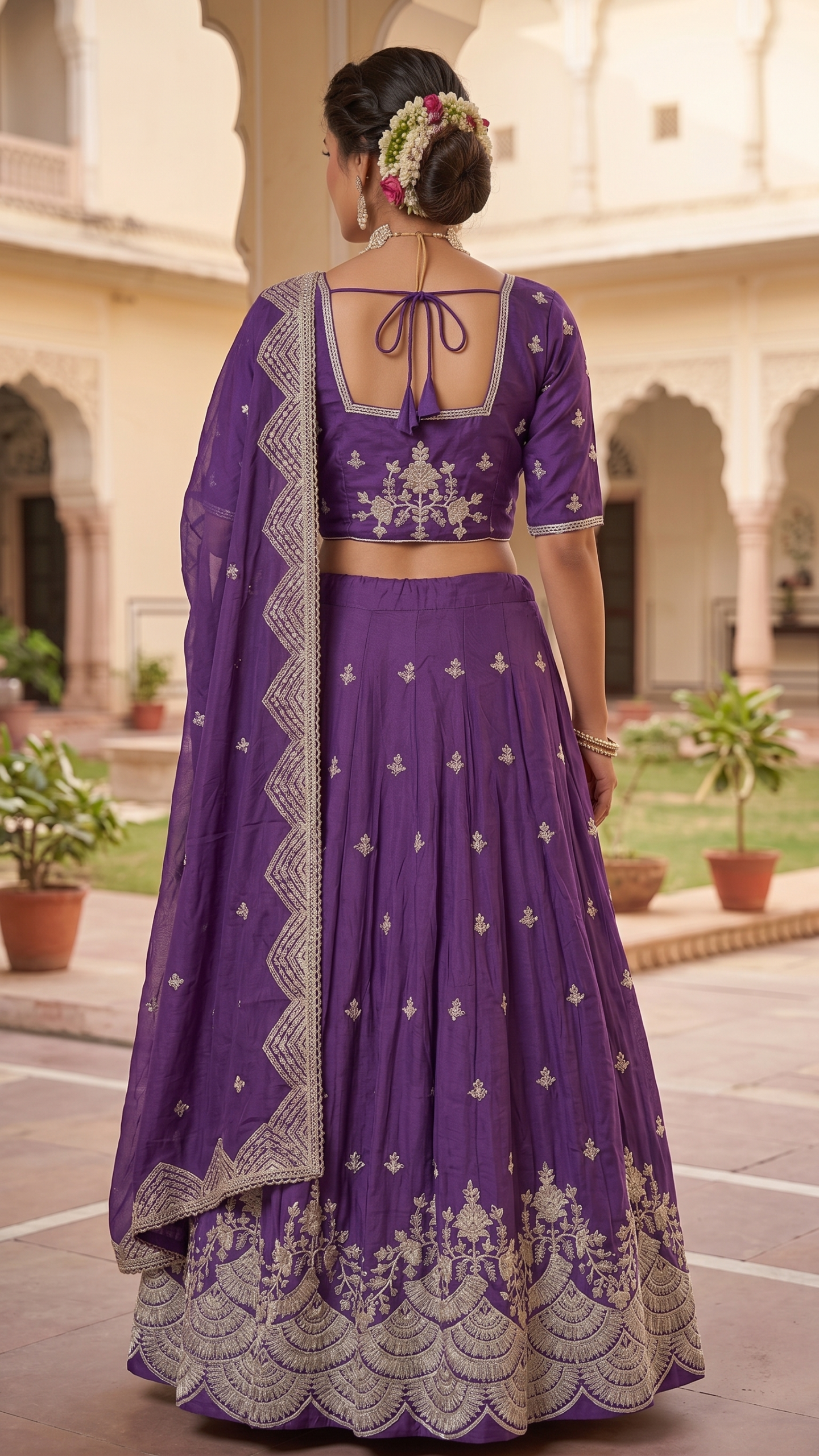 Regal Amethyst Purple Embroidered Chaniya Choli Set - Image 3