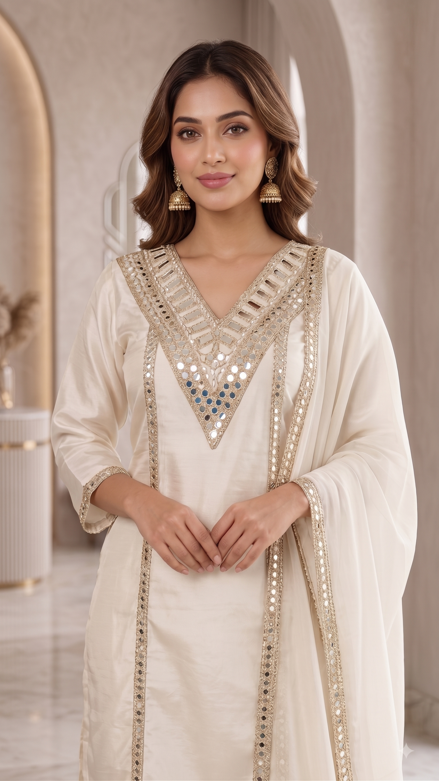 Chandni V-Neck Mirror-Work 3 Set - Image 2