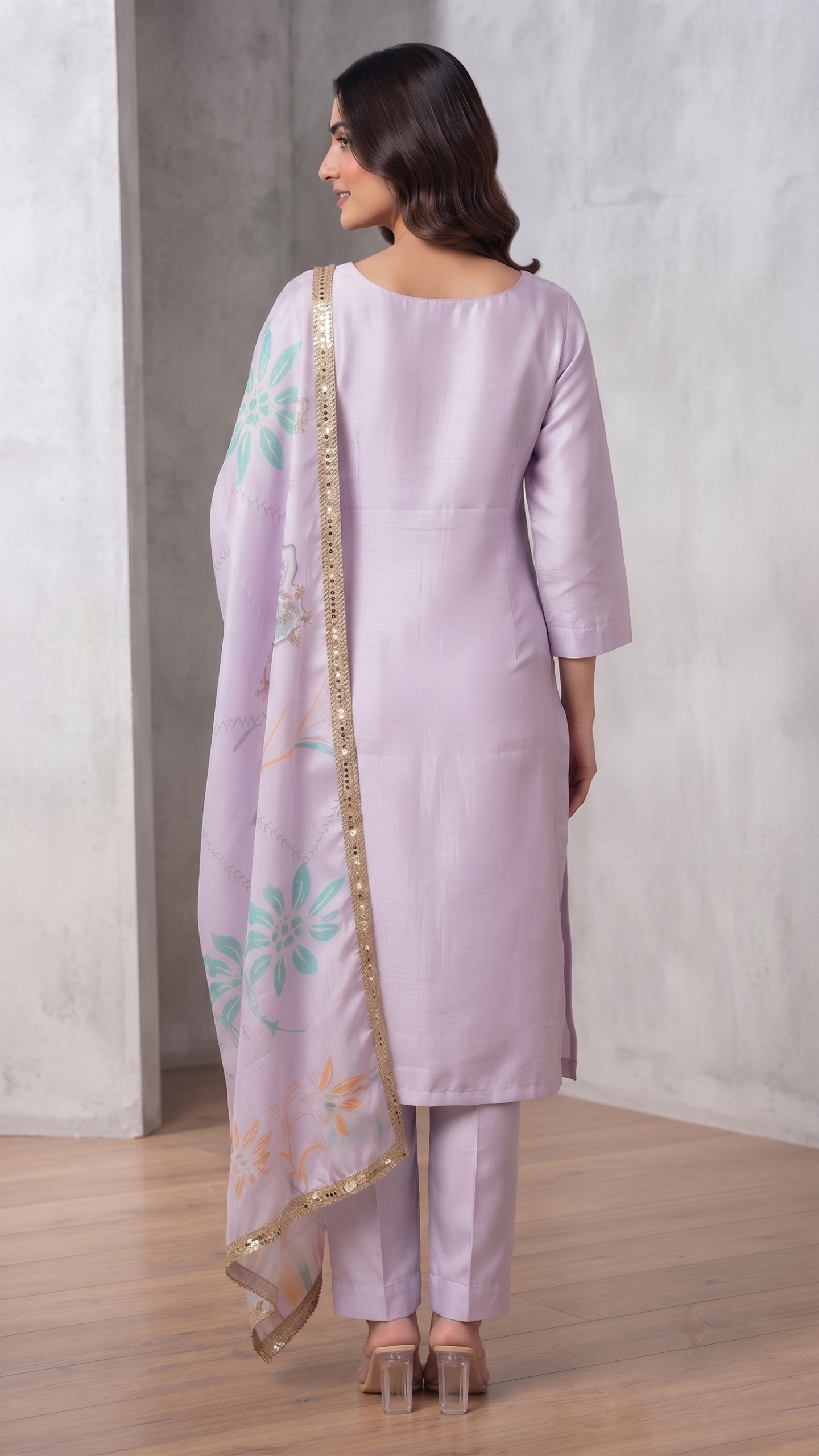 Pastel Orchid Hand-Embellished Kurti 3 Set - Image 3