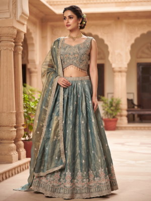 Ethereal Teal Silk Blend & Organza Festive Lehenga Choli
