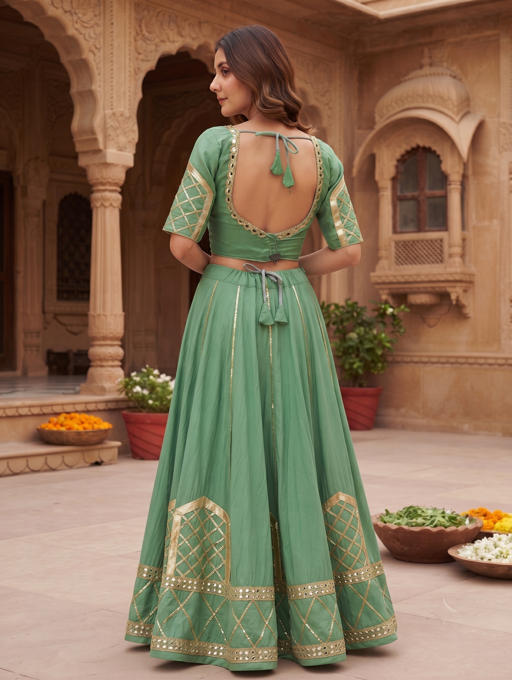 Pistachio Green Gota Patti Work Designer Chaniya Choli - Image 3