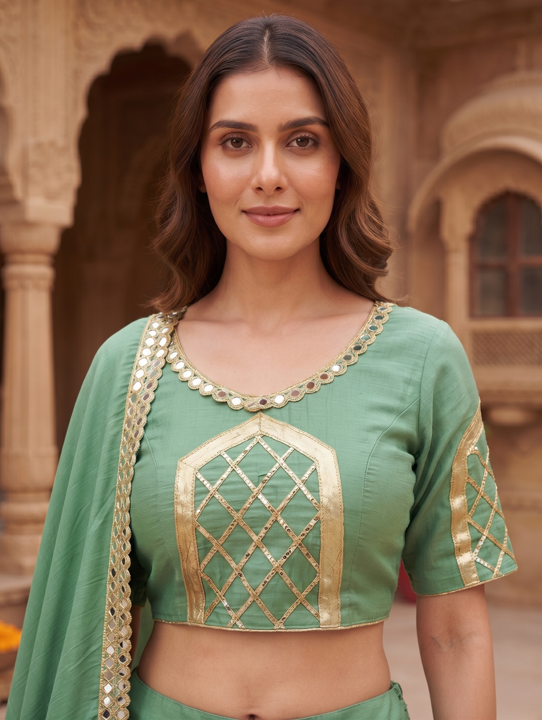 Pistachio Green Gota Patti Work Designer Chaniya Choli - Image 2